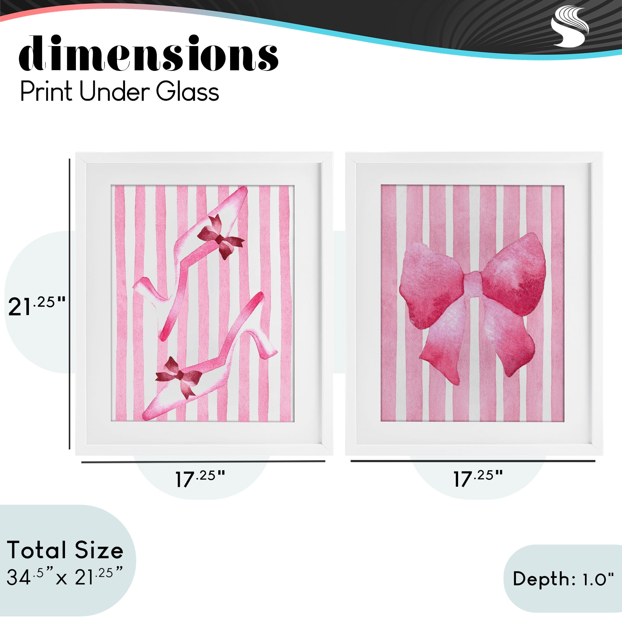 Stupell Industries Feminine Chic Bows Pink Stripes 2 Piece White Framed Print Under Glass Set, design by Camila Juncos