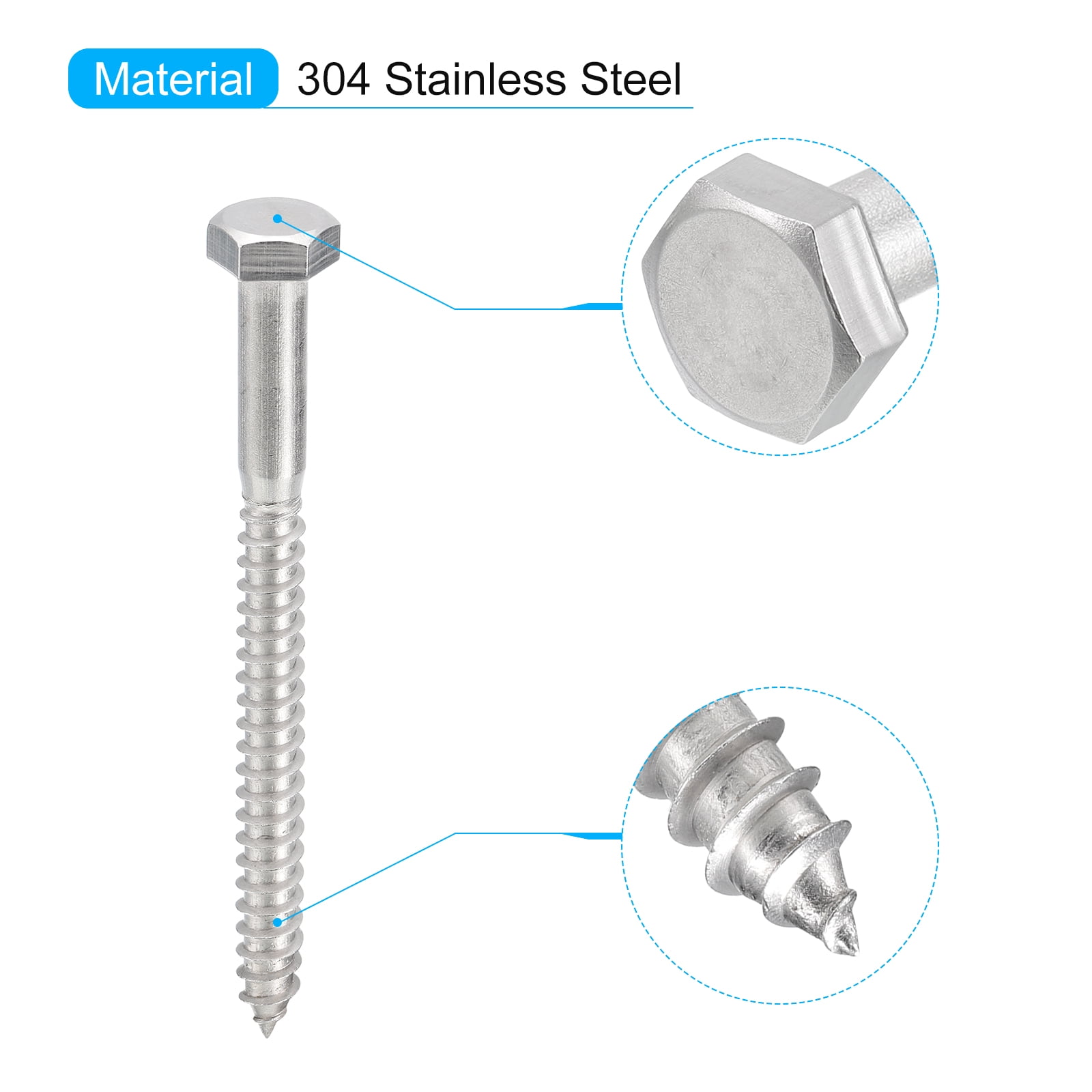 Uxcell Hex Head Lag Screws Bolts, 5/16" x 3-1/2" 304 Stainless Steel Partial Thread Wood Screws, 25 Pack