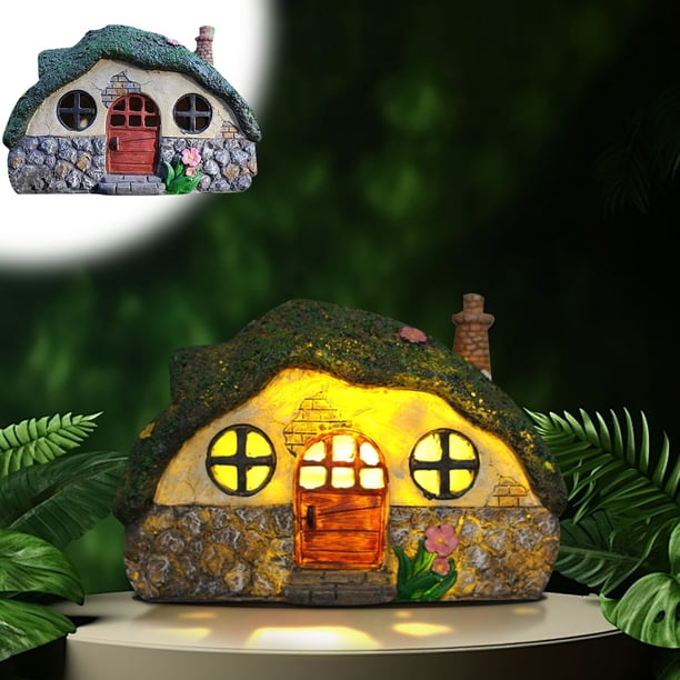 Luz de noche para jardín, casa transparente navideña, adorno de resina, decoración de villa, jardín al aire libre, luz solar para jardín.