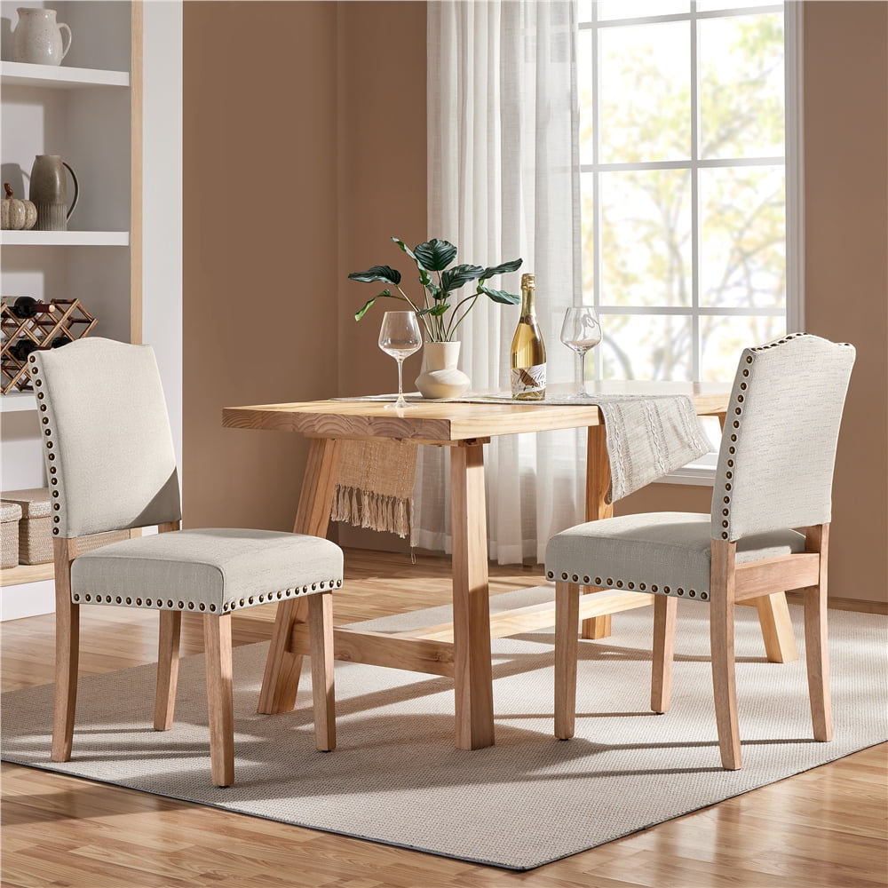 Topeakmart 2pcs Upholstered Kitchen Dining Chairs with Nailhead Trim, Beige