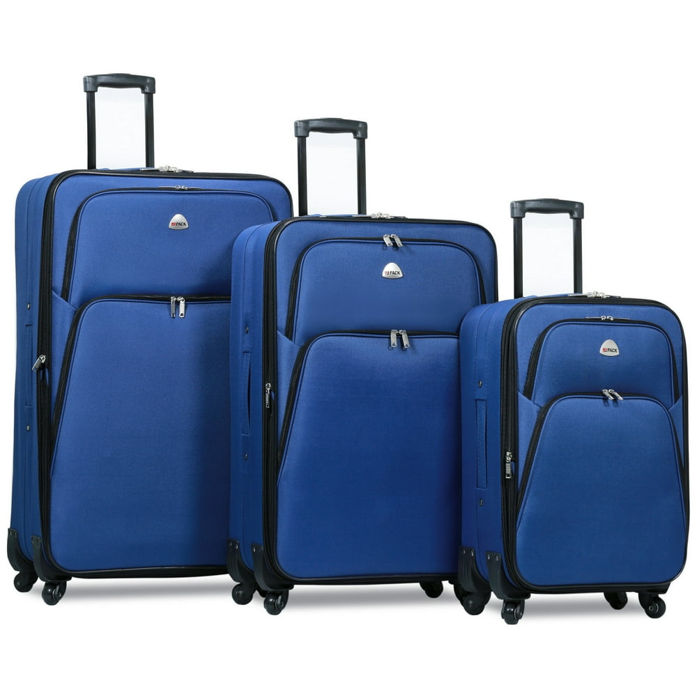 Hipack - Hipack 3-Piece Spinner Expandable Luggage Set - Navy - Walmart ...