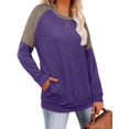 thumbnail image 3 of Womens Tops Color Block Pullover Long Sleeve T Shirts with Pockets Crew Neck Tunic Blouse, 3 of 5