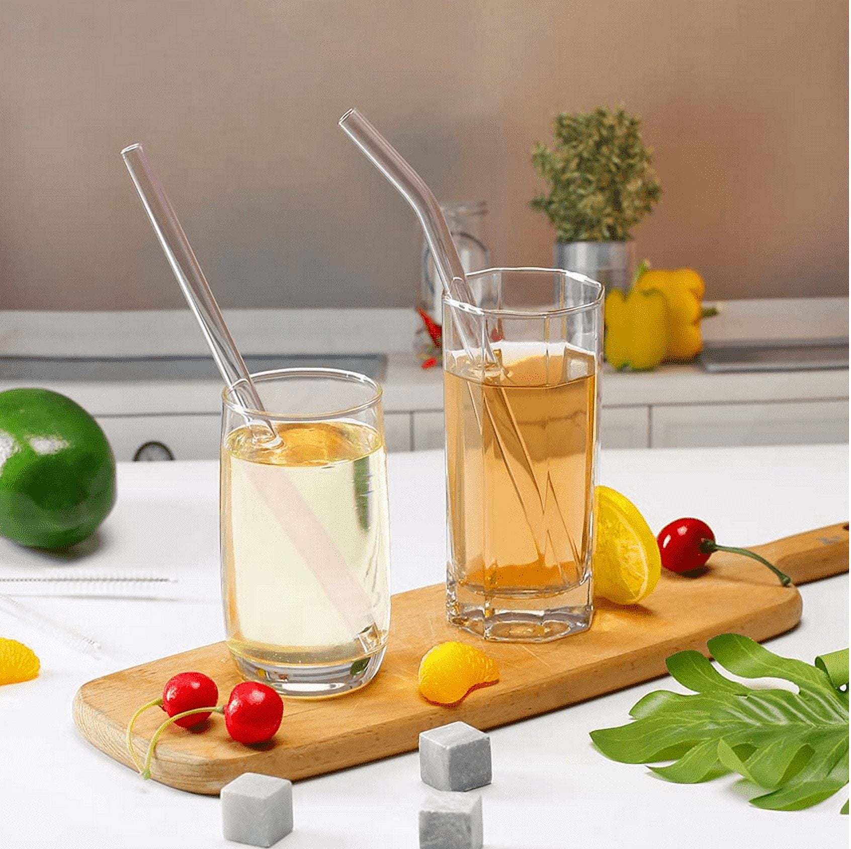 Birugen 6-pack Glass Straws,Reusable Glass Straws, Wavy Glass Straw,Glass  Straws Shatter Resistant,Glass Straws Drinking Reusable,Glass Drinking