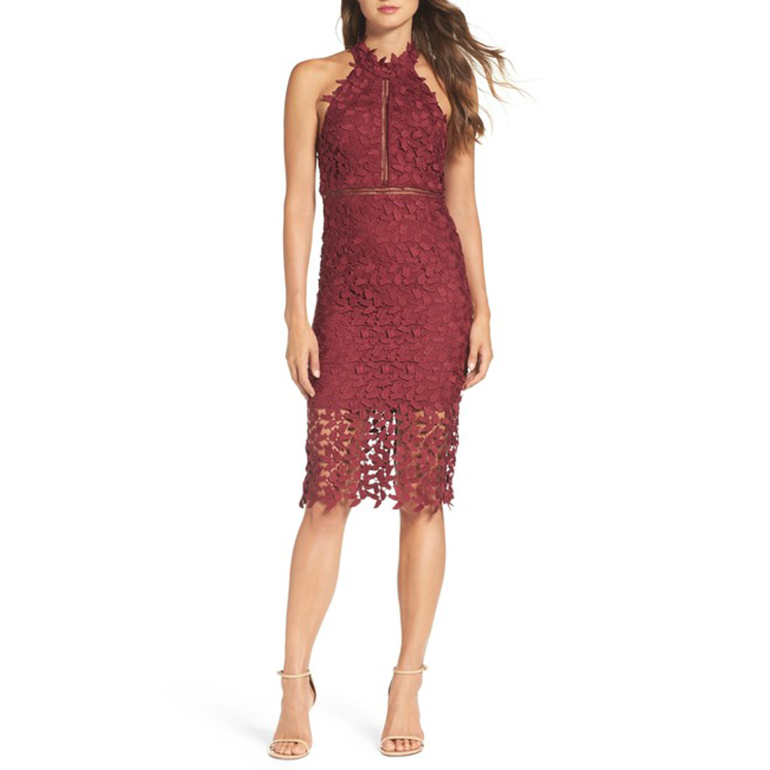 bardot gemma lace halter dress