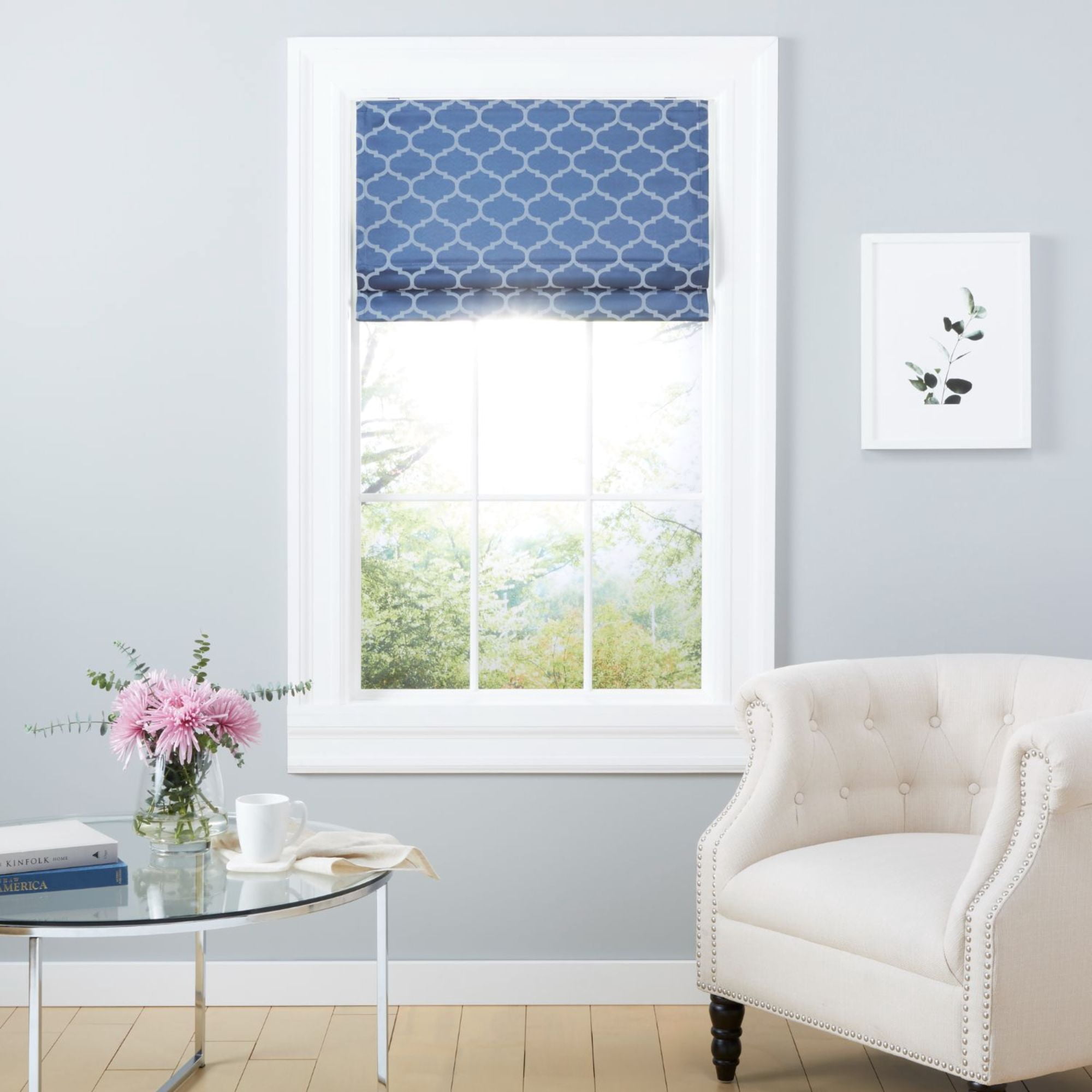 Exclusive Home Montague Trellis Total Blackout Roman Shade, 31"x64", Indigo