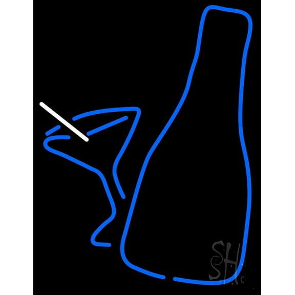 Martini Glass and Bottle LED Neon Sign 24 x 31 - inches, Clear Edge Cut Acrylic Backing, with Dimmer - Bright and Premium built indoor LED Neon Sign for Bar decor.