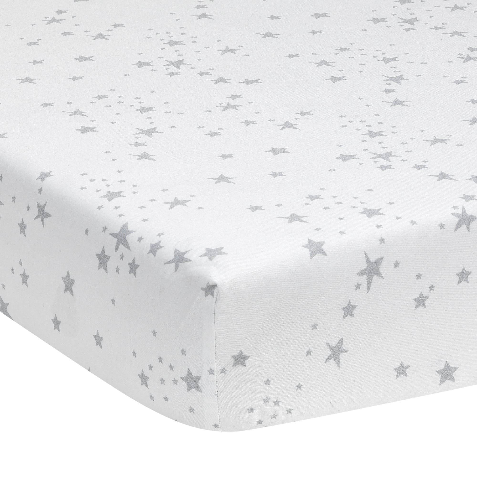 Lambs & Ivy Luna White/Gray Stars 100% Cotton Baby Fitted Crib Sheet