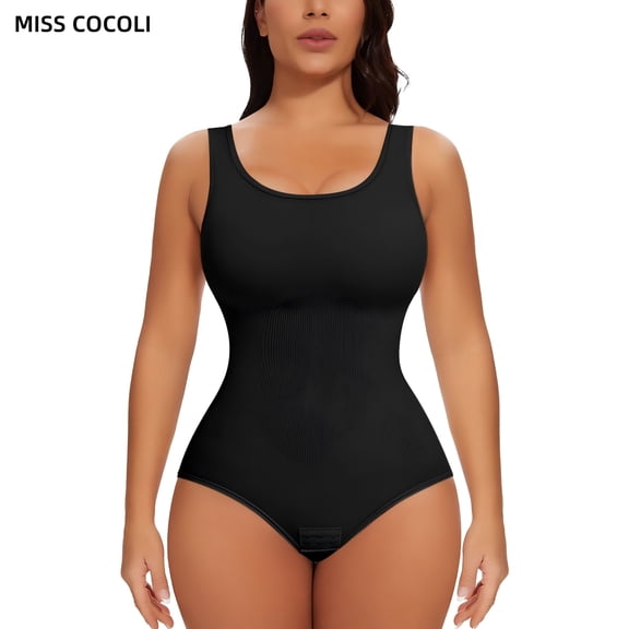 MISS COCOLI Womens Shapewear Bodysuit Tummy Control Round Neck Full Body Shaper Slimming