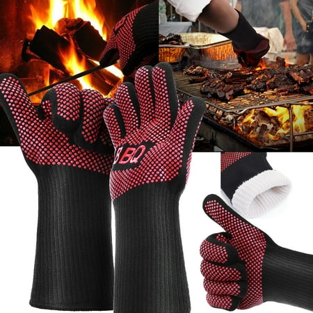 Flame Resistant Gloves - Hot 662?F Heat Proof Resistant Oven Barbecue BBQ Grilling Gloves 35cm Kitchen Cooking Silicone Mitt Long - 1 Pair
