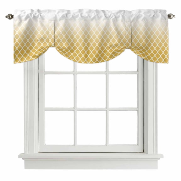 Yellow Ombre Stripe Tie Up Valance Curtains for Windows, Kitchen Curtains Window Treatments, Modern Abstract Art Gradient Striped Short Window Shades Valances for Bedroom Bathroom Cafe 42"x12"