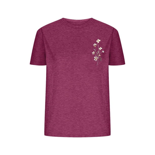 Camisetas de Verano de Mujer Pequeña Flor Impresa Cuello Redondo Manga Corta Superior, Verano Superior de las Mujeres