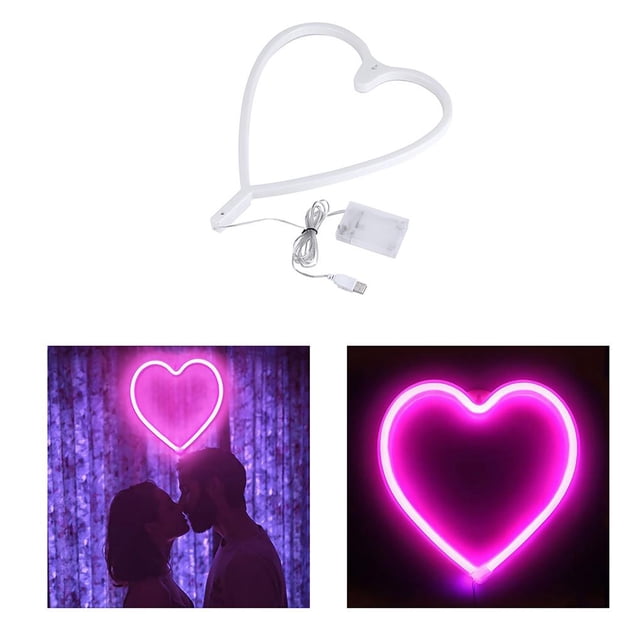 Bewildely Luz de neón de corazón LED rosa neón luz de pared corazón luces de neón lámpara de corazón iluminada para el hogar habitación de los Iluminación y accesorios Bewildely HA022234-00