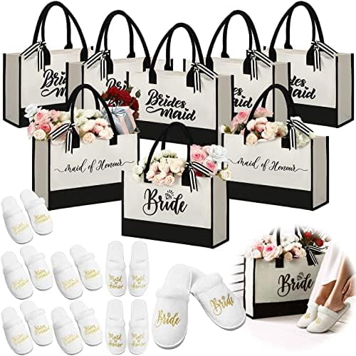 16 Pcs Bridesmaid Gift Tote Bags and Wedding Slippers Will You Be My Bridesmaid Proposal Reusable Makeup Canvas Grocery Bags for Bridal Shower Bachelorette Party Favors$$Home Decor, Kitchen, & Other