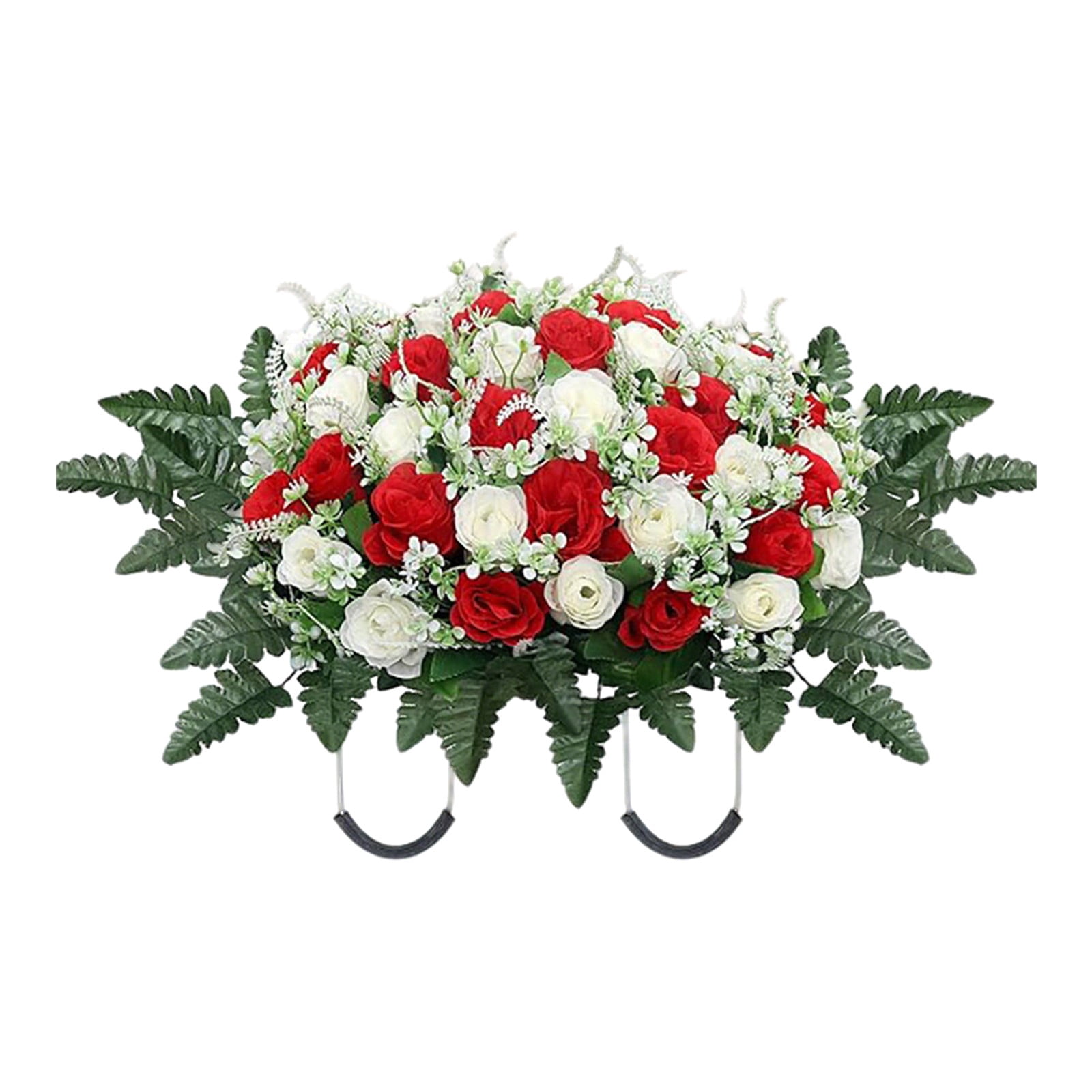Headstone Flower Saddle, Large Cemetery Flowers, Artificial Grave Blooms, Rose Chrysanthemum Mix, Memorial Floral Saddle, Outdoor Tombstone Decor, Grave Floral Arrangement for Grave Decoration