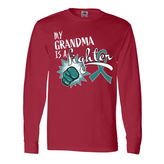 Inktastic Ovarian Cancer Awareness My Grandma is a Fighter Long Sleeve T-Shirt