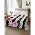 thumbnail image 2 of Full Flat Sheet 81"x96", Pink Roses Soft Lightweight Bedding Flat Sheets Only, Romantic Flowers Leaves Floral Black Stripes Brushed Microfiber Top Bed Sheet, Breathable StainResistant Bedsheets, 2 of 9