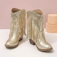 thumbnail image 6 of Sngxgn Girls Ruffled Ankle Boots Low Heel Dressy Western Booties with Zipper(Gold,11-11.5 Y), 6 of 6
