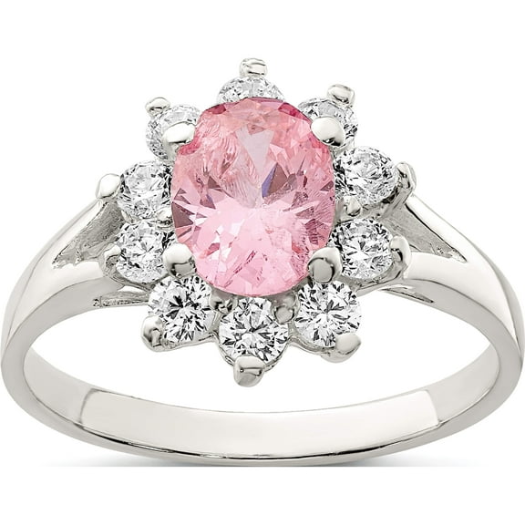 Sterling Silver Pink Oval Cz Cluster Ring (Size 6) Made In Thailand qr4382-6