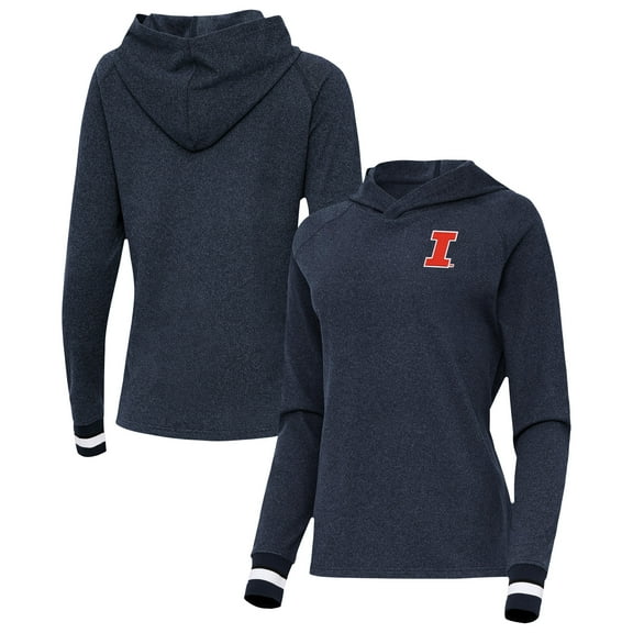 Women's Antigua Heather Navy Illinois Fighting Illini Trek Pullover Hoodie