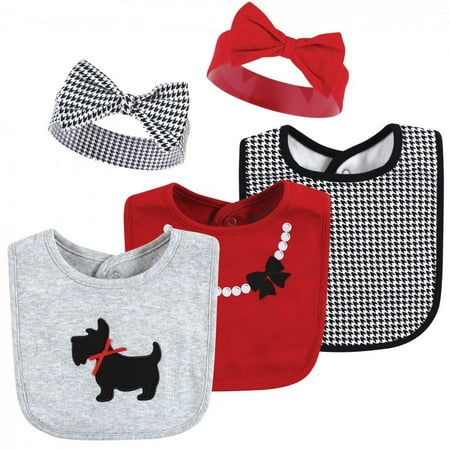 UPC: 0660168176117 | Hudson Baby Infant Girl Cotton Bib and Headband or Caps Set Scottie Dog One Size