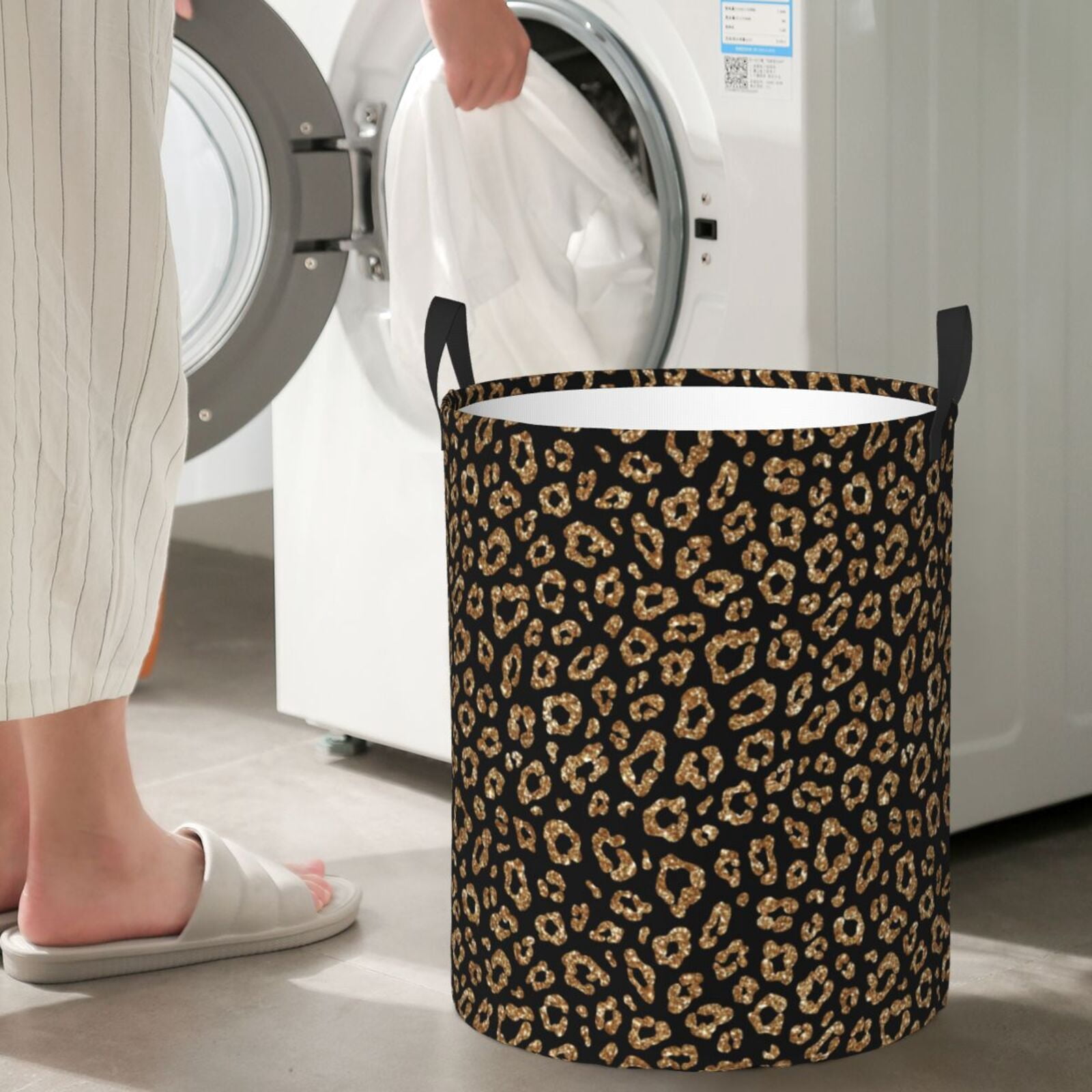 Large Laundry Basket with Handles - fashion golden glitter black Kids Baby Dirty Clothes Laundry Hamper for Bedroom Aesthetic