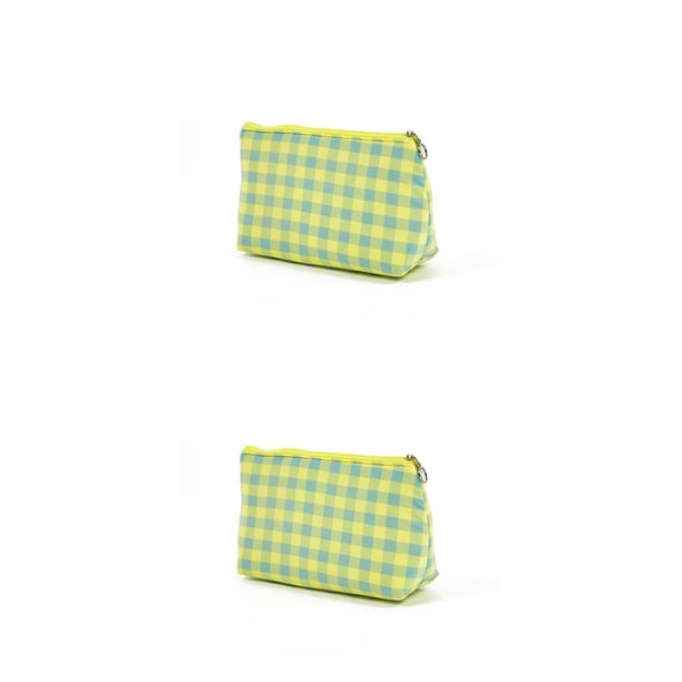 Qarigey Bolsa de maquillaje Bolsas de almacenamiento multifuncionales portátiles Bolsas Bolso a cuadros clásico Suministros Accesorios Azul amarillo 19*7*12cm 2piezas