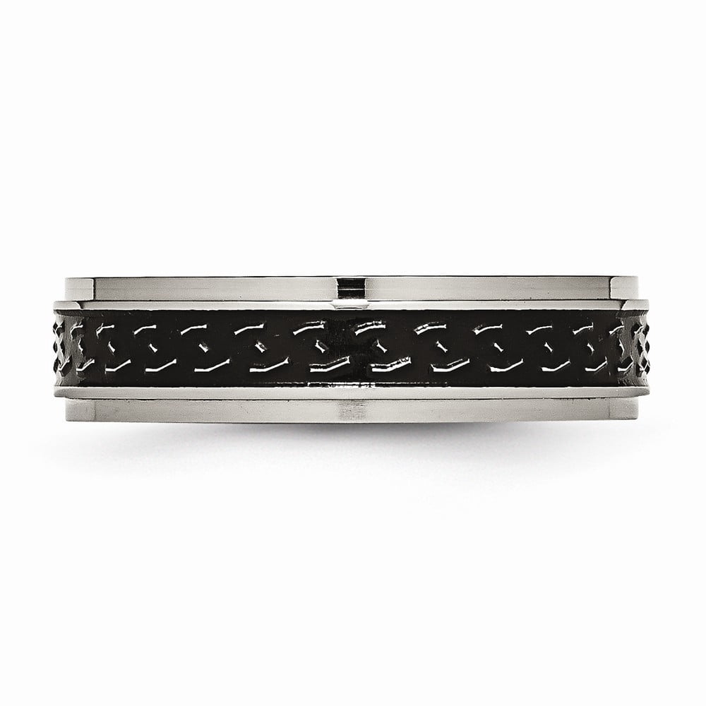 Titanium Black Enamel Braid Design 6mm Brushed Band - Size 8