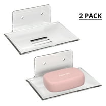 Liboer Clear Soap Dish for Bathroom, Sturdy Thick Plastic, No Drilling Wall Mounted, 2 Pack