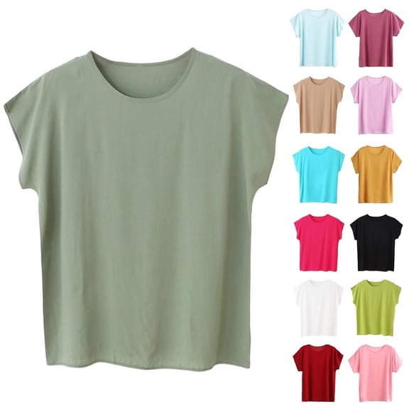 Womens Solid Color Cap Sleeve Blouses T-Shirt Casual Crew Neck Loose Fit Basic Shirts Tank Tops for Summer Yellow