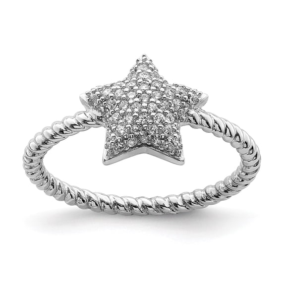 Sterling Silver Rhodium-plated CZ Star Ring - Size 8