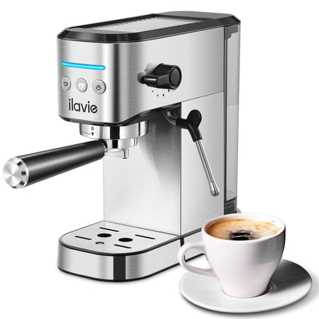 ilavie Espresso Machine Steel Silver, 20 Bar Coffee Espresso Maker with Milk Frother Steam Wand, 1L Water Reservoir, New