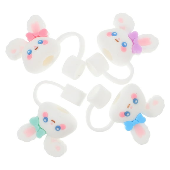 Hemoton 4pcs Cute Cartoon Bunny Silicone Straw Covers Dustproof Drinking Straw Caps Toppers For Home School Outdoor Party Use