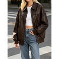 thumbnail image 5 of Women Faux Leather Jackets Bomber Casual PU Zip Motor Biker Coat, 5 of 6