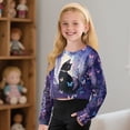 thumbnail image 4 of DISNIMO Girls Crop Tops Cat Butterfly Flower Print Kids Fashion Loose Cropped Sweatshirt Long Sleeve Pullover Tops Crew Neck Tee Shirt for 5-14 Years Old, 4 of 7