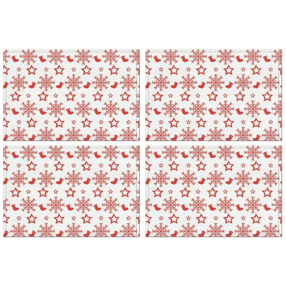 Christmas Placemats Set of 4, 12x17 Inch Waterproof Vinyl Table Mats - Wipeable Holiday Dining Mats with Snowflake & Deer Design for Kitchen & Party Use