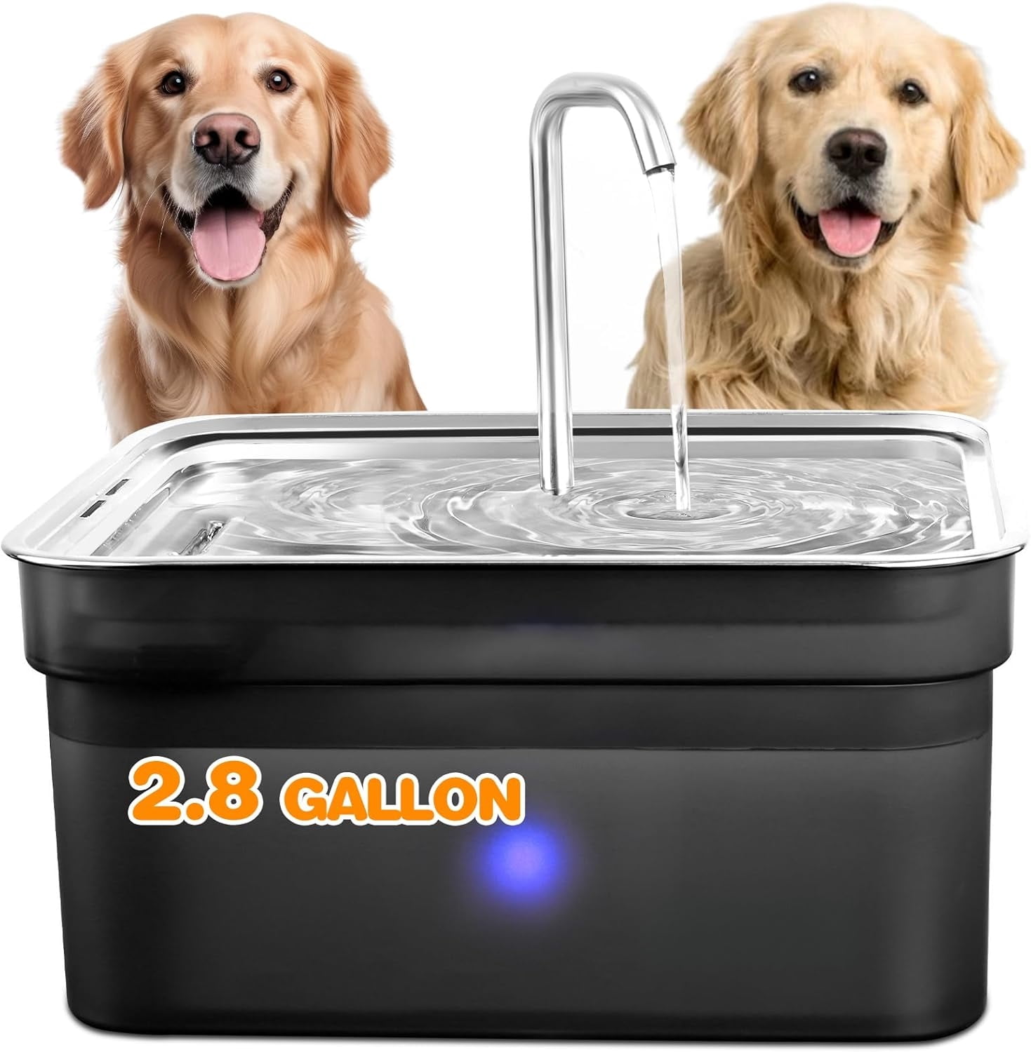 2.8 Gallon Dog Water Fountain for Large Dogs, Stainless Steel Bowl, Automatic Pet Water Dispenser, Easy Clean Design for Dogs & Cats, Fresh Water All Day