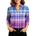 thumbnail image 2 of Warop Women's 3/4 Sleeve Plaid V Neck Blouse Shirt Lightweight Button Down Tops for Office Work Daily Wear, 2 of 7