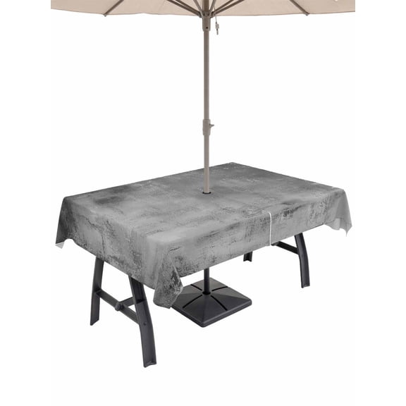 60x120 Inch Outdoor Tablecloth with Umbrella Hole Zipper Rectangle Gray Ombre Rectangular Tablecloths Outside Waterproof Modern Abstract Art Grey Gradient Patio Table Cloth Cover for Picnic Party