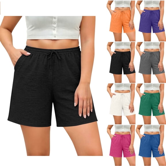 Elvqul Womens Summer Shorts Elastic Waistband Pull On Casual Short Sports Lounge Holiday Plus Size Beach Plain Short Pants for Women