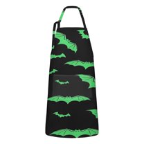 Black Halloween Bats with Green Apron-Garden Aprons for Women with Pockets-Cotton Linen Waterproof Kitchen Cooking Gardening Aprons Adjustable for Kitchen,Cooking,BBQ and Salon 32"x27"
