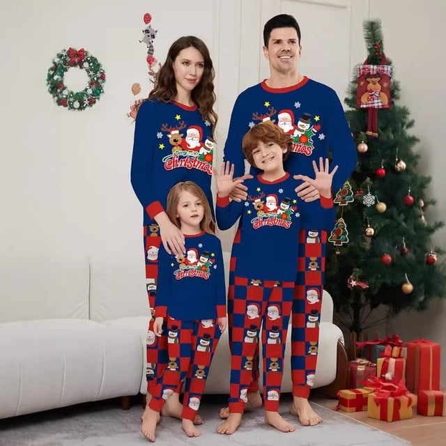Ropa navideña familiar pijamas de invierno para el hogar nuevos Europa y Estados Unidos traje de manga larga con estampado navideño