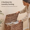 thumbnail image 3 of Large Laundry Hamper with Lid, Handwoven Natural Water Hyacinth Heightened Feet Laundry Basket, 2-Sections Wicker Clothes Hamper with Removable Liner Bag (Espresso, 120L), 3 of 7