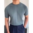 thumbnail image 5 of Men'S Round Neck Short Sleeve Thin Bottoming Shirt Casual Ribbed Knitted Pullover Top Solid Color T-Shirt Blue L, 5 of 8