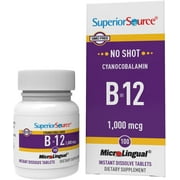 Superior Source No Shot Vitamin B-12 Cyanocobalamin 1000 mcg - Vitamin B-12 to Support Energy Production, Brain Health & Overall Wellness - Sublingual Tablets - 100 Dissolvable Tablets