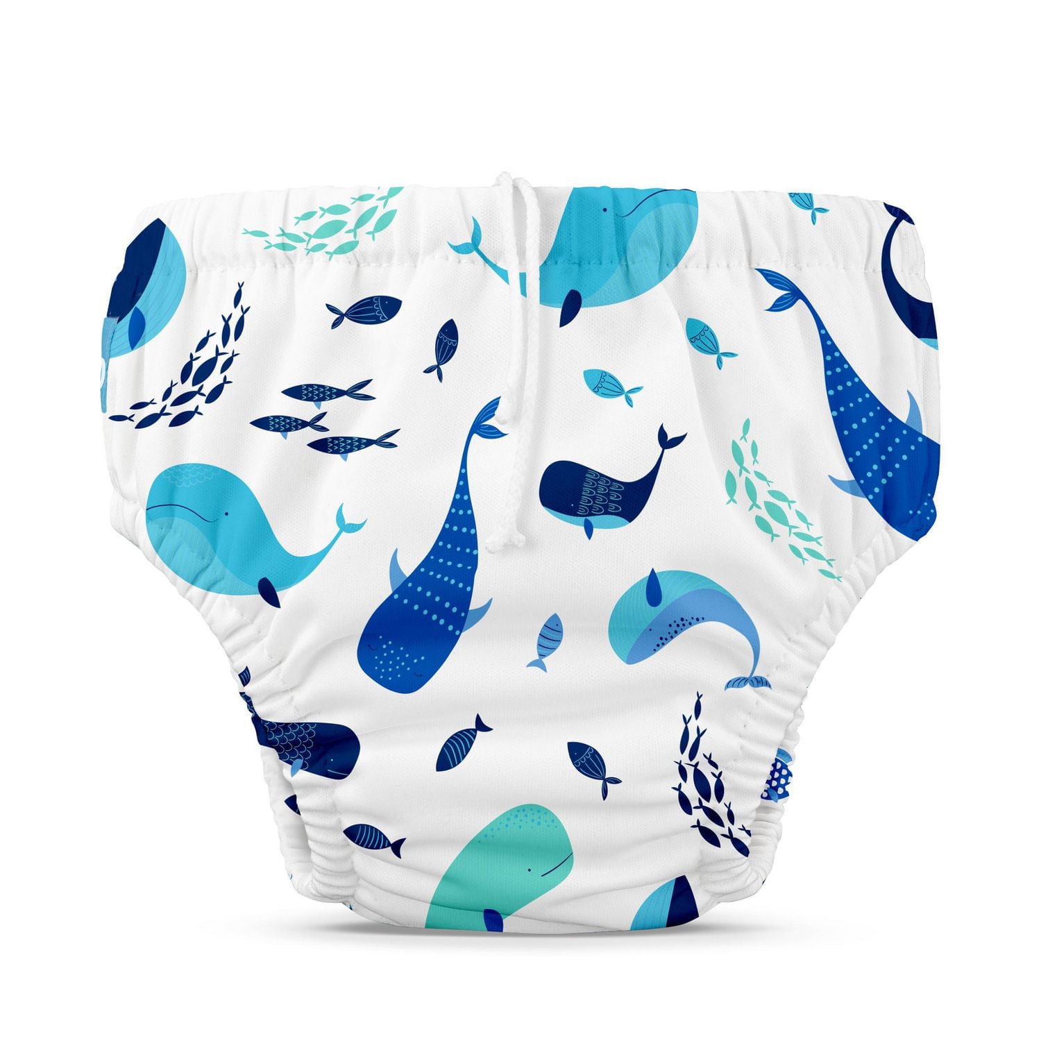 Reusable Swim Diaper Drawstring The Whale on White Medium
