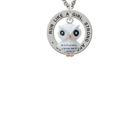 Resin White Snow Owl Run Like A Girl Affirmation Ring Necklace