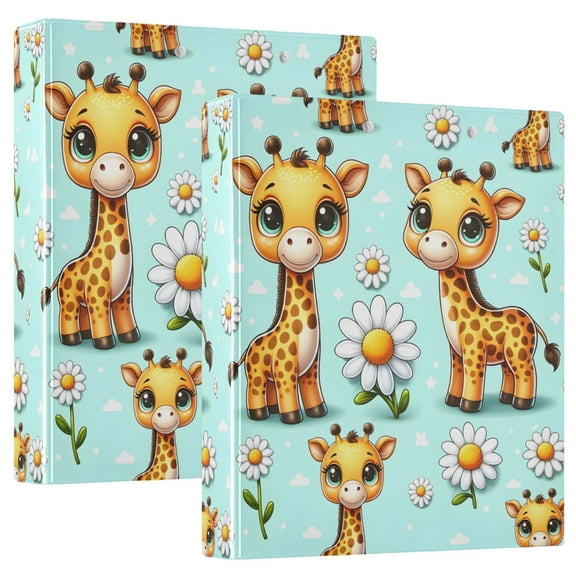 Cute Giraffe and Daisy Hardcover 3 Ring Binder 1.5” Round Rings Binder Organizer Letter Size Paper Pockets School Office Supplies