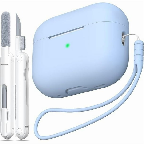 wonima11 for AirPods Pro 2nd Generation Case Cover, Military Grade Anti-Fall Soft Silicone Shock-Absorbing for AirPods Pro Case Skin Touch with Keychain and Cleaning Kit, Front LED Visible, Sky Blue
