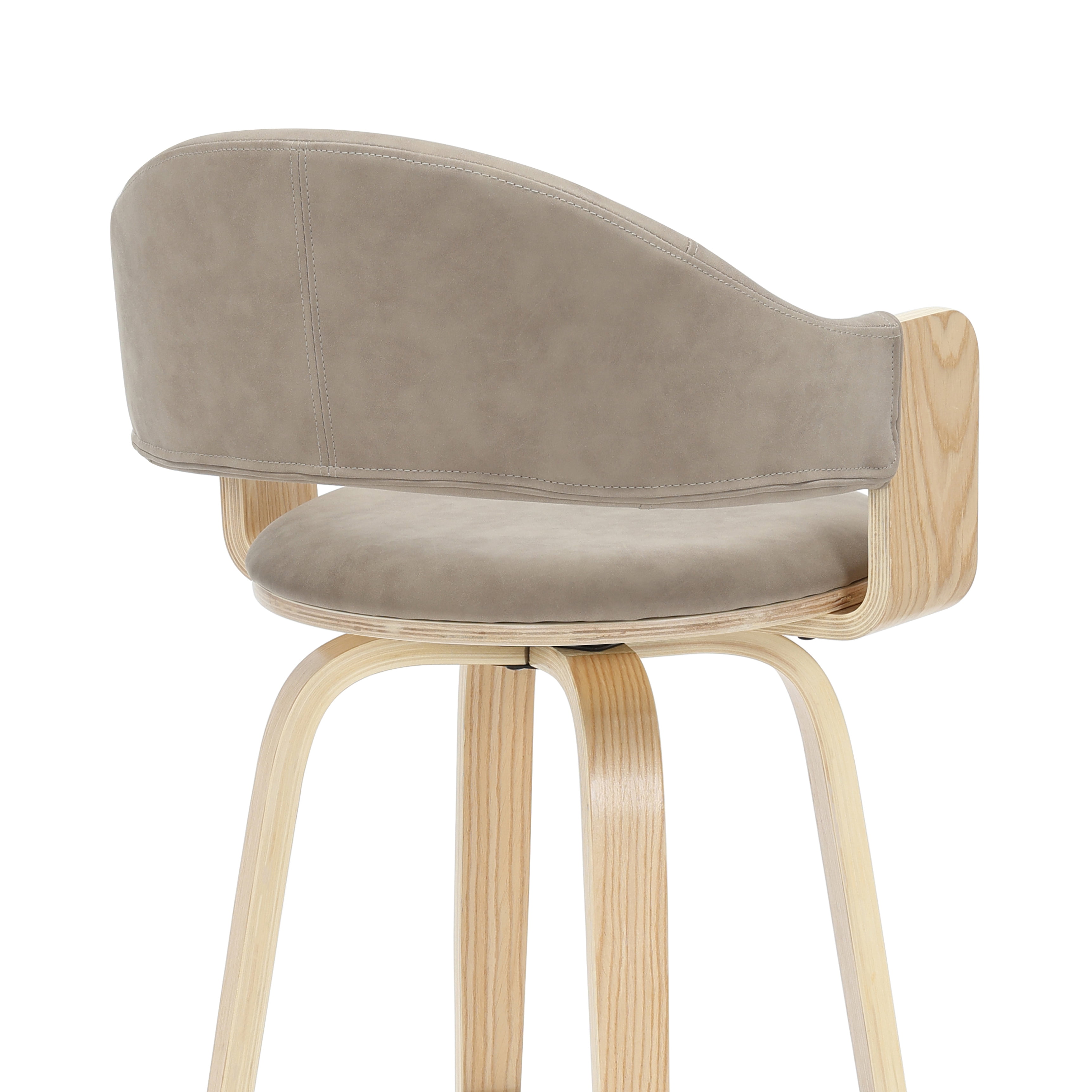 Daxton 36 in. H Swivel Counter Height Vintage Taupe Round Back Wood Bar Stool with Faux Leather Seat