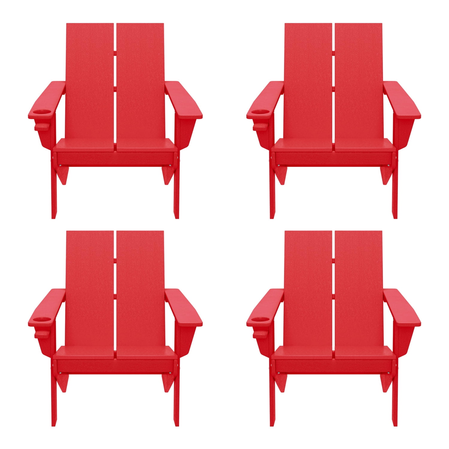 WestinTrends Riviera Outdoor HDPE Modern Adirondack Chair with Cup Holder (Set of 4), Red